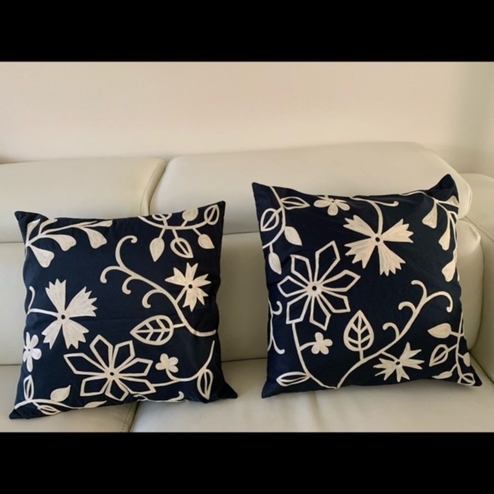 Floral Embroidered Throw Pillow Set - Navy and White Pier 1